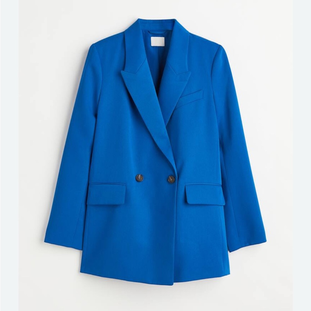 H&M Bright Blue Double Breasted Jacket Oversized sz S GUC